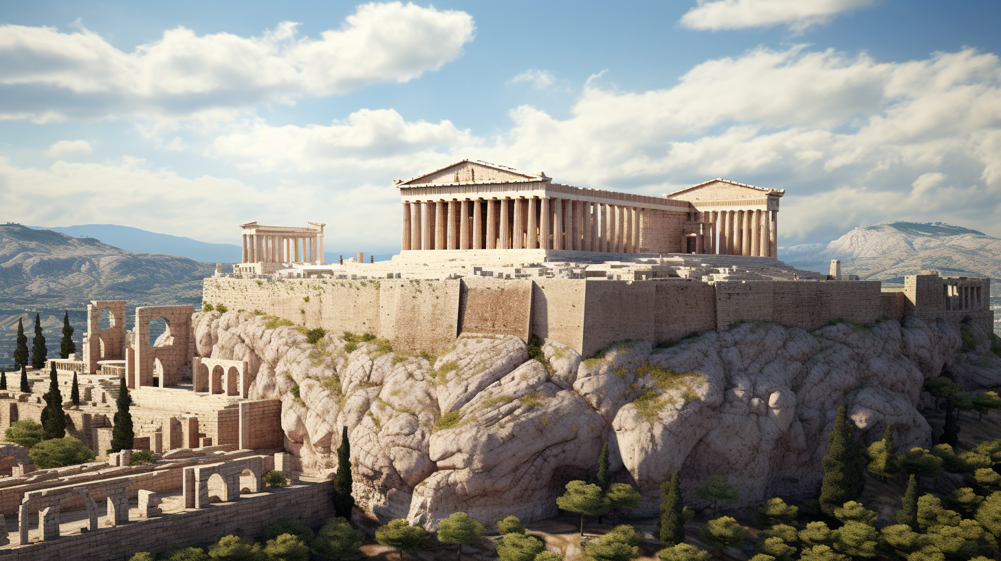 Acrópolis Griega en medio de la ciudad de Atenas en Grecia.